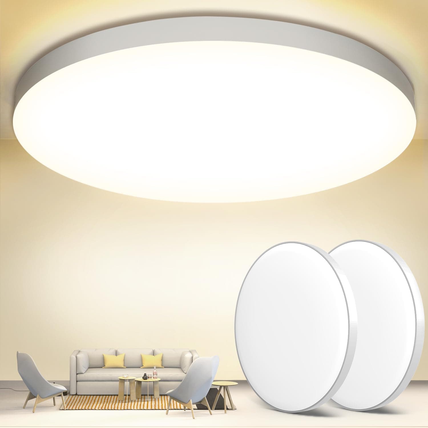 OUILA - Candeeiro de teto LED, 24 W, 4000 K, teto de casa de banho, IP44, diâmetro de 28 cm, aplicável à casa de banho, quarto, cozinha, sala de estar, varanda
