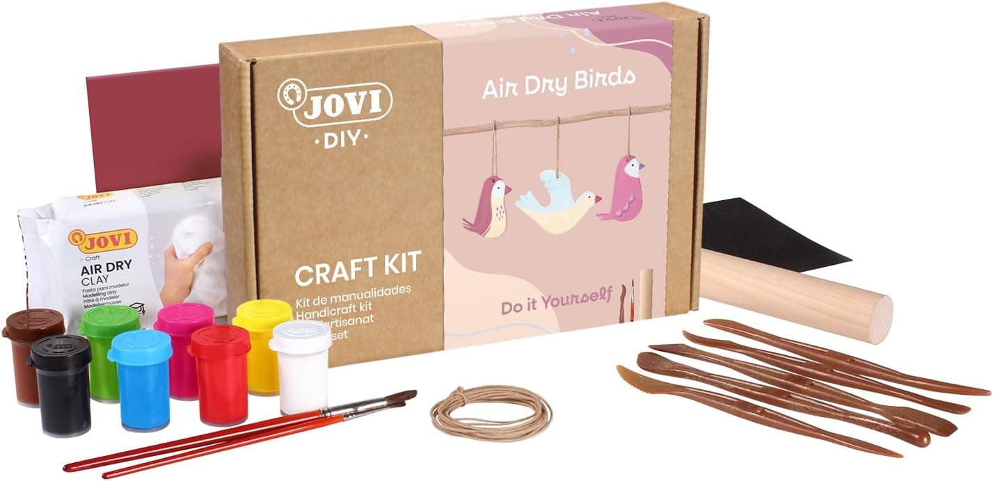 Jovi - DIY Air Dry Birds - Kit de artesanato para fazer pássaros com argila seca ao ar cor branca pinturas e ferramentas (2701)