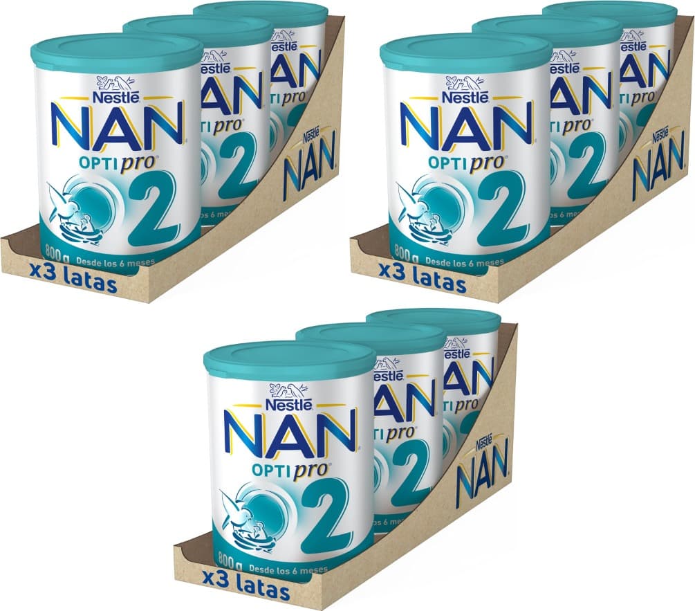 Nestlé NAN OPTIPRO 2 Leite de continuação em pó, frasco de 800 g x 3 unidades