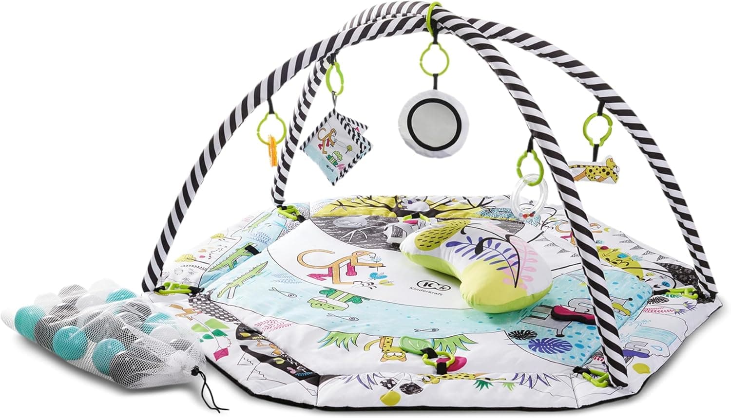 kk Kinderkraft SMARTPLAY Ginásio para bebé, tapete para crianças, tapete de bebé, 7 brinquedos, 20 bolas, 2 arcos, com acessórios, para bebé, multifuncional, piscina seca, multicolorido