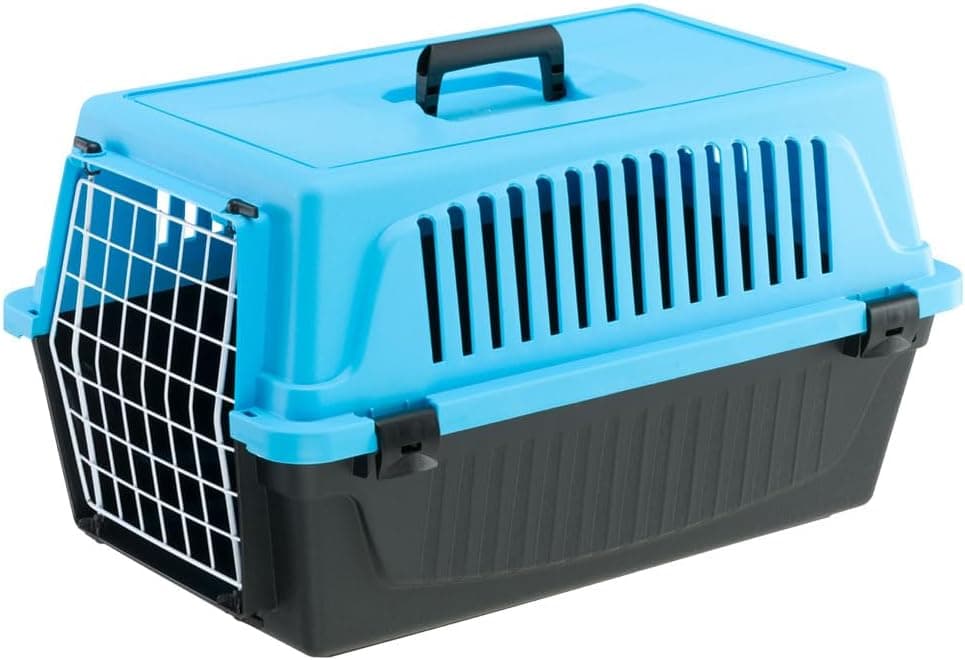 Ferplast Transporte para gato, transporte para cães pequenos e gatos de até 8 kg, porta de ferro elástico, ranhuras de ventilação, 37 x 58 x h 32 cm, transporte de animais de estimação rígido atlas 20