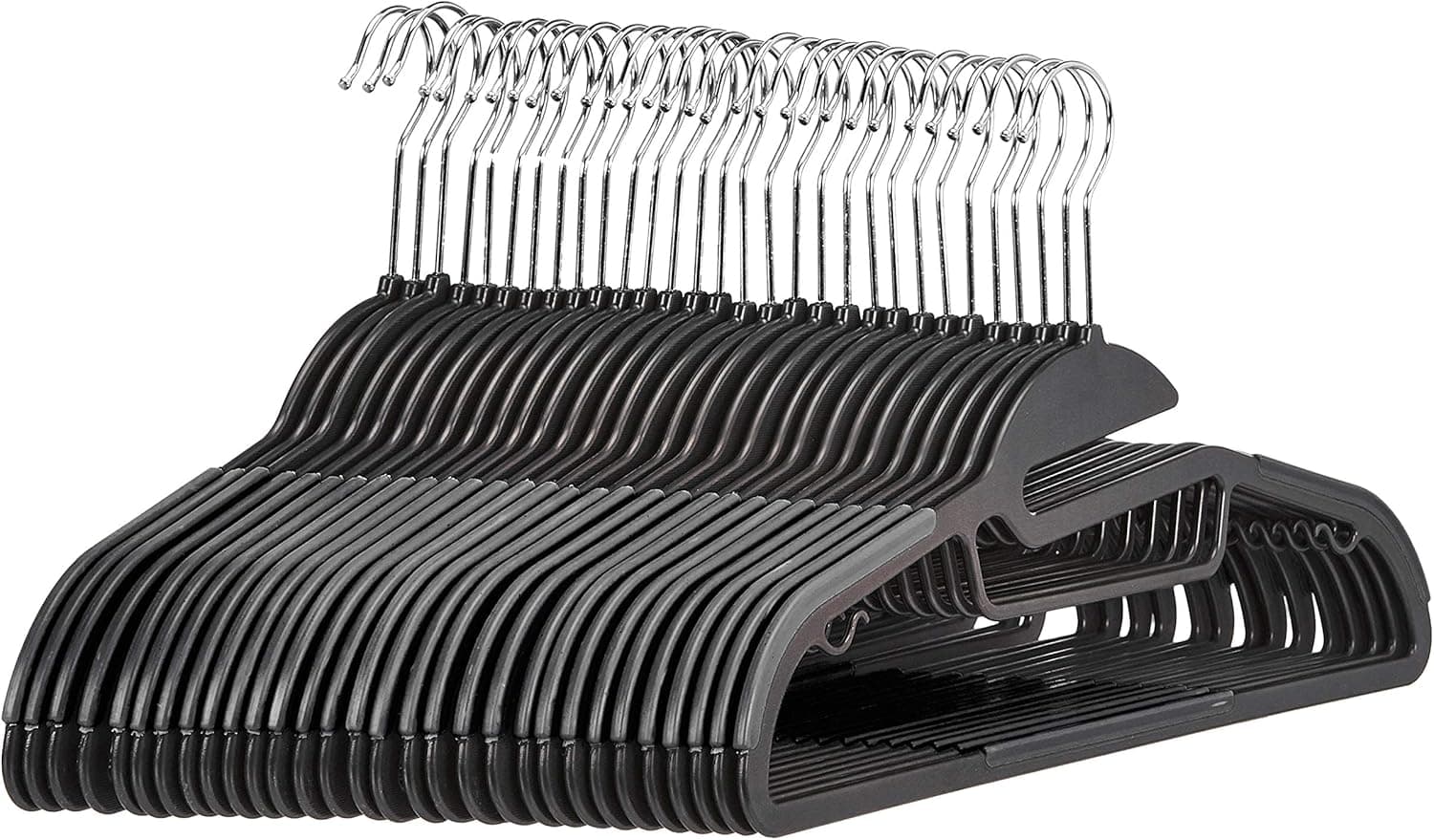 Amazon Basics Cabides de plástico resistentes, antiderrapantes, com barra horizontal de borracha, embalagem de 30, cinzento