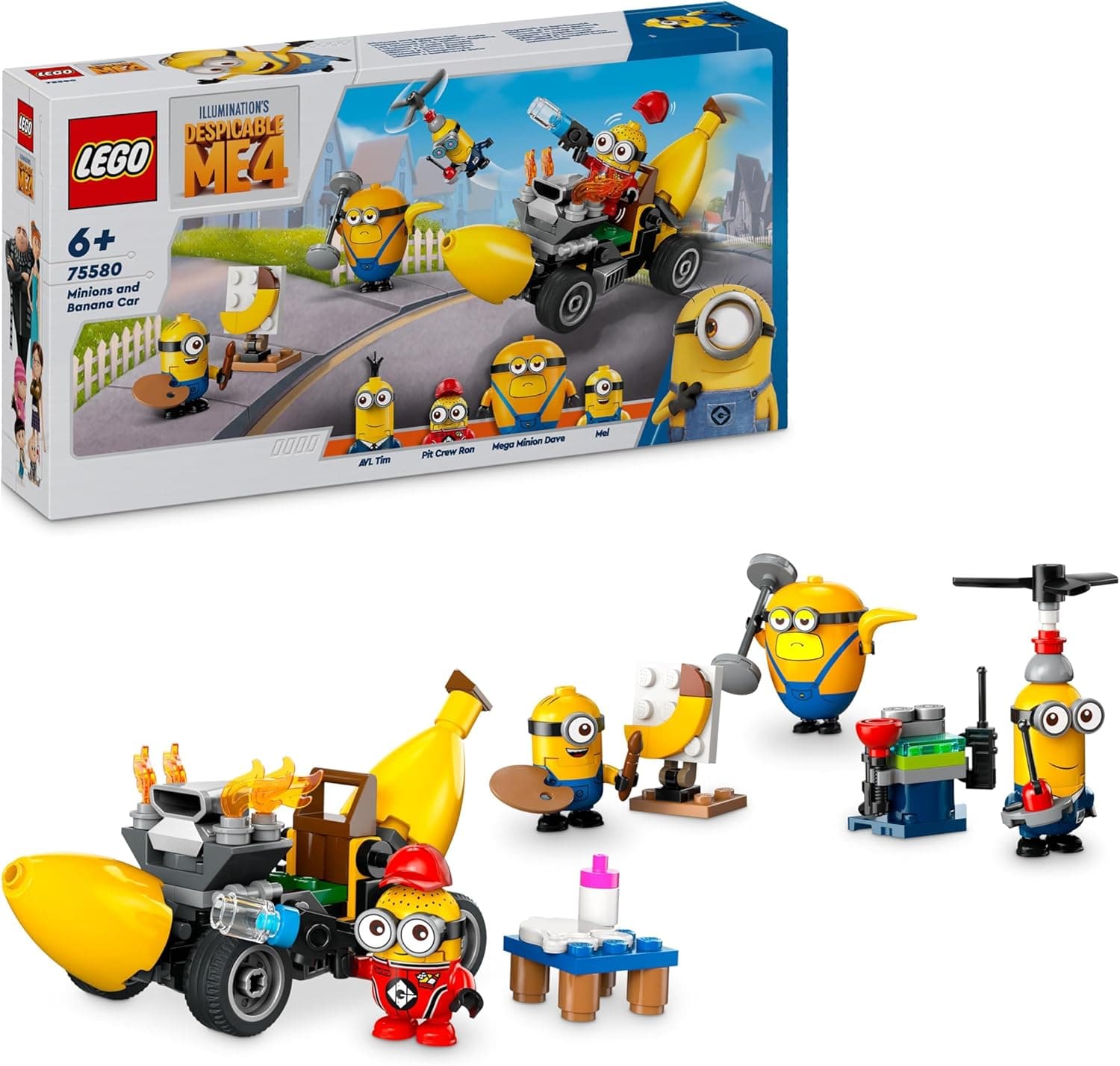 LEGO Gru 4 Minions e Carro Banana | Brinquedo de construção com 4 minifiguras para crianças a partir dos 6 anos
