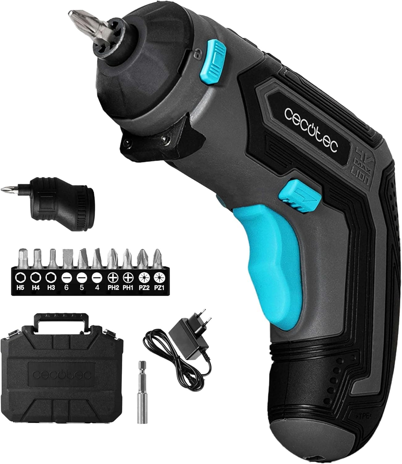 Cecotec Chave de fenda elétrica PowerGyro 3500 X-treme Set. Potente 6 Nm, bateria 4 V 1500 mAh, velocidade 200 rpm, luz LED, suporte de botões 1/4", 10 pontas, pasta de transporte