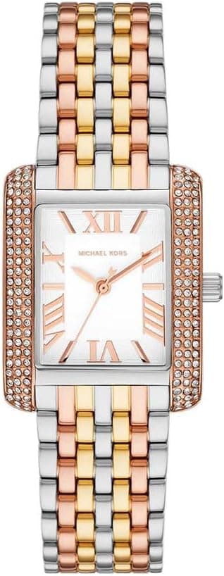 Michael Kors Emery Relógio para mulher, movimento de quartzo com correia de aço inoxidável ou pele, Tom prateado e tom dourado rosa, MK4744-AMZUK