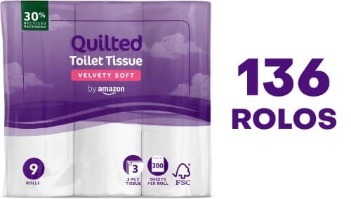 by Amazon Papel higiénico de 3 camadas, macio e sedoso, 200 folhas por rolo, 136 rolos