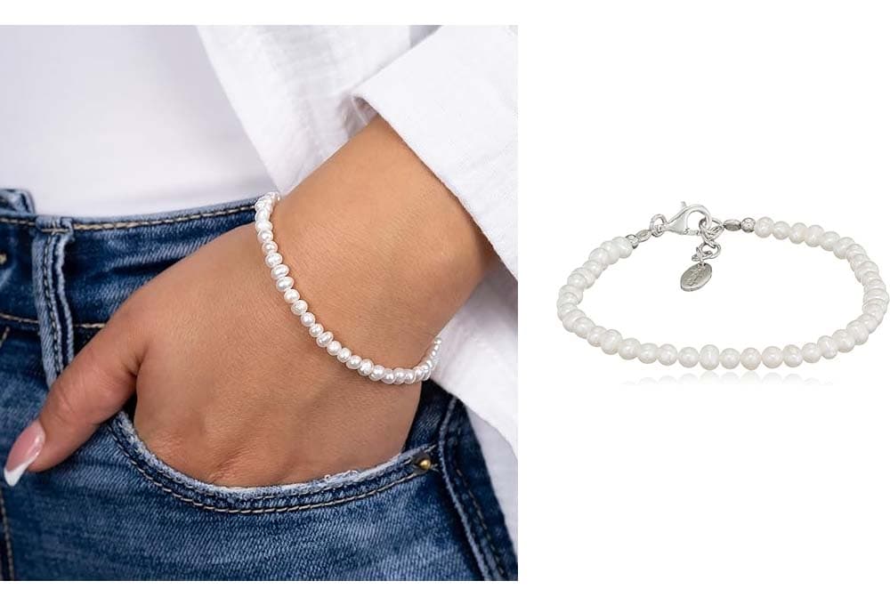 Engelsrufer | Pulseira em prata de lei com pérola de água doce para mulher 18 cm