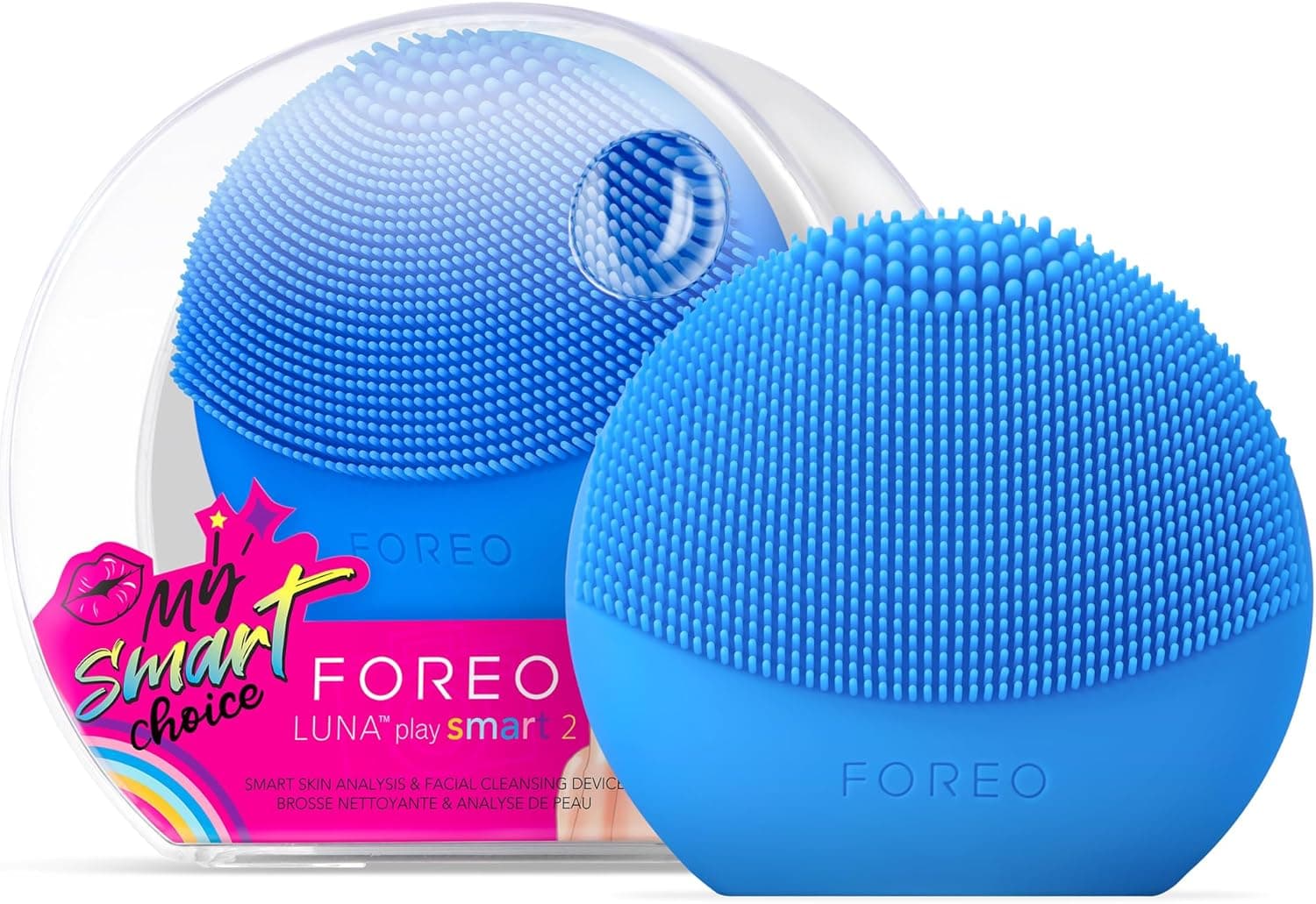 FOREO LUNA play smart 2 - Dispositivo de análise da pele e limpeza facial para todos os tipos de pele, com pilhas AAA substituíveis, Peek A Blue