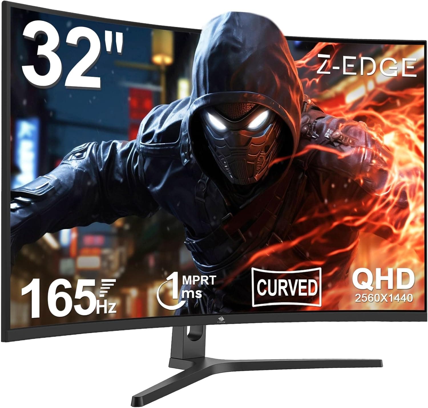 Z-Edge Monitor de jogos curvo de 32", 2K, QHD (2560 x 1440), 1 ms, 165Hz, ecrã PC de 16:9, AMD FreeSync, 1500R VA, 2 × DP1,4 &2 × HDMI2.0, inclinação ajustável, 30000000. 0:1, R GB, VESA 75 x 75 mm