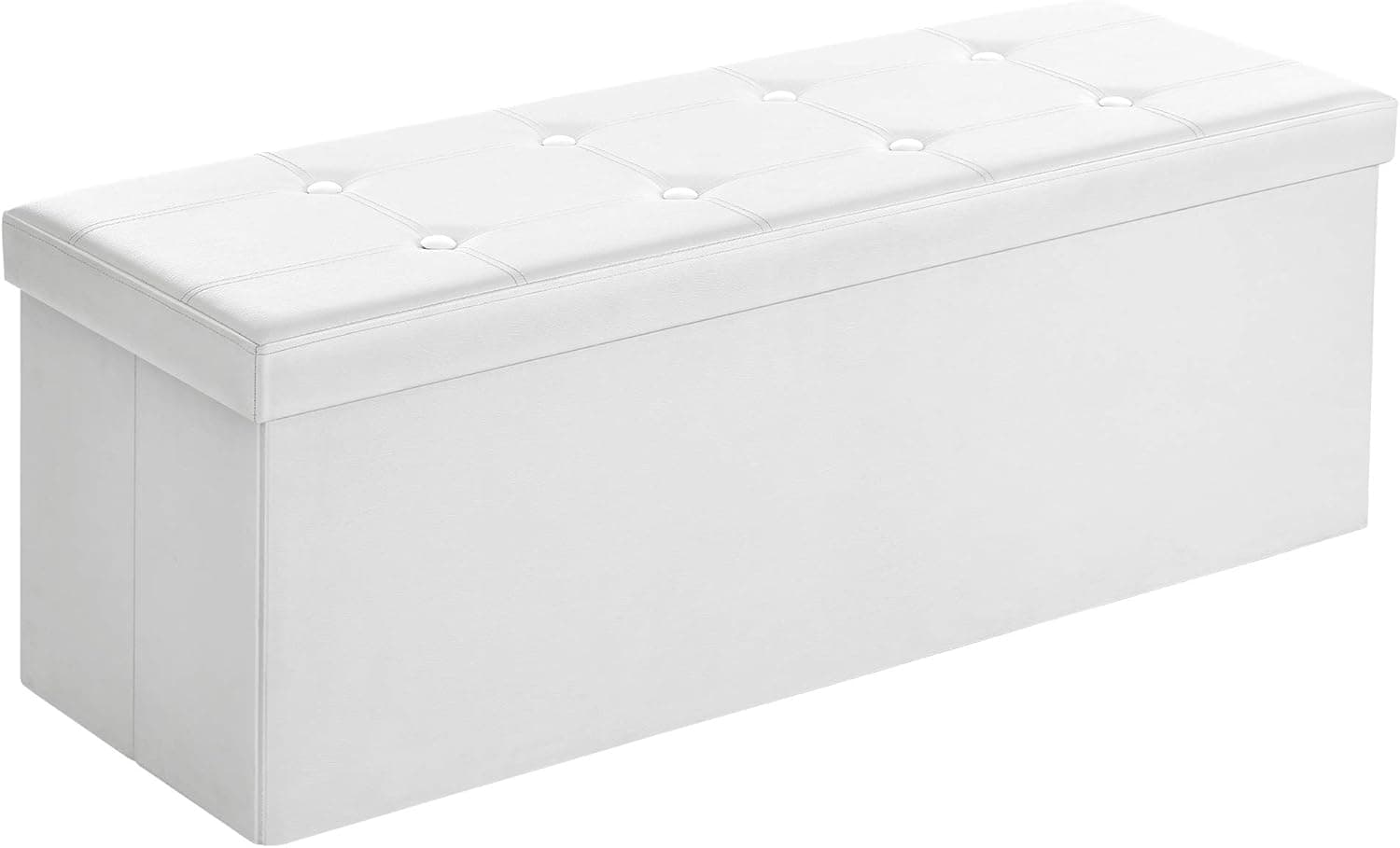 SONGMICS Puff de arrumação, baú de armazenamento dobrável, 38 x 110 x 38 cm, banco de apoio, suporte até 300 kg, para sala de estar, quarto, entrada, branco LSF702