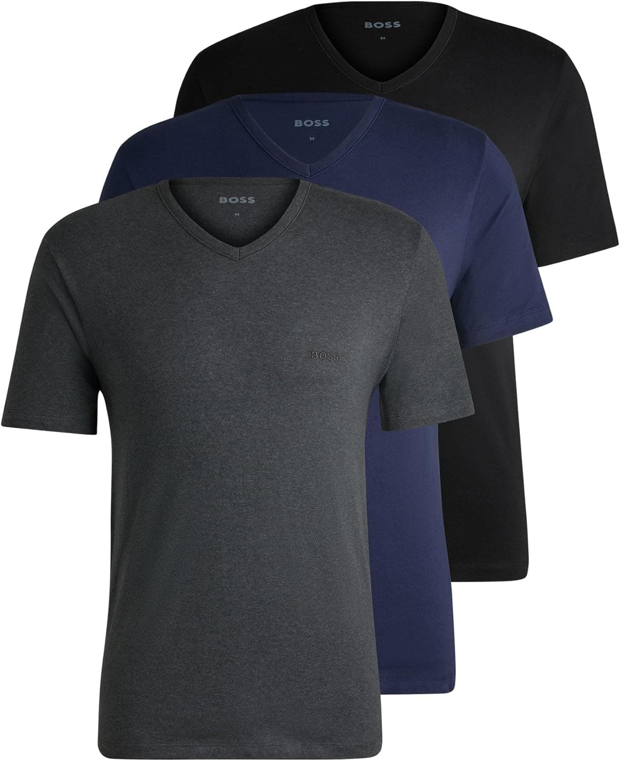 HUGO BOSS T-shirts com gola em V para homem, pack de 3