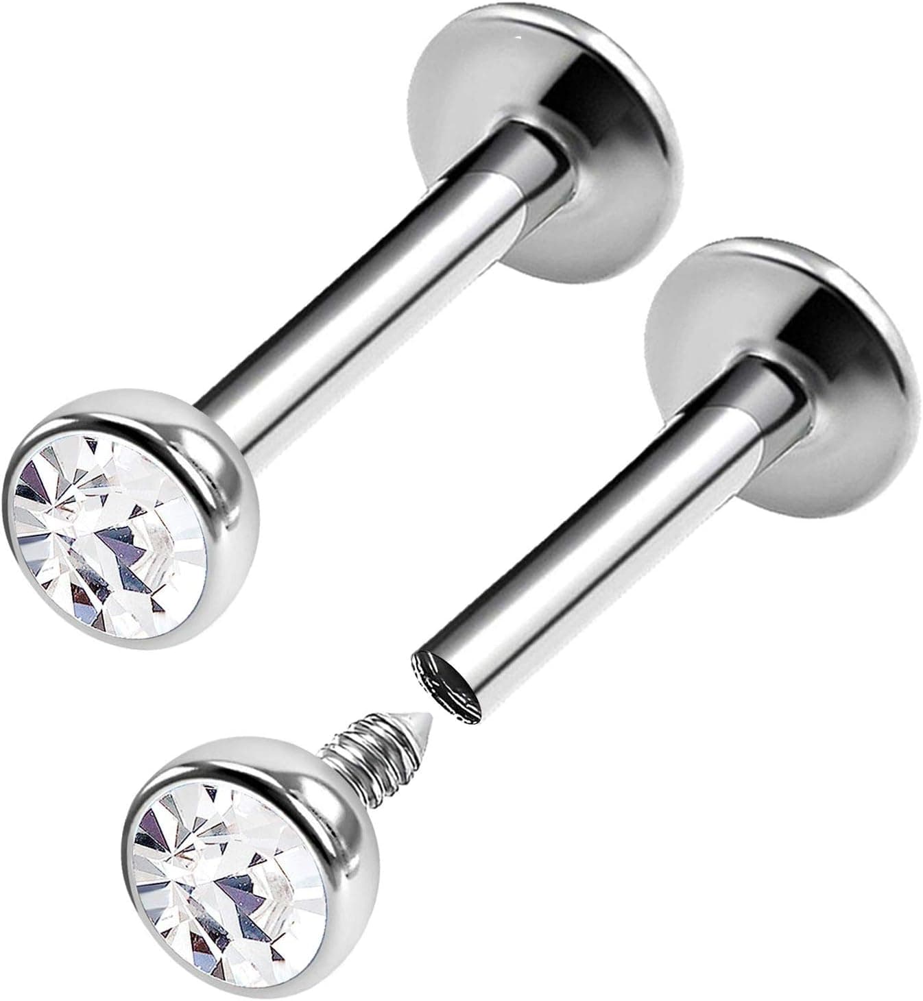 KJM Fashion 2 brincos de aço inoxidável de 1,2 mm, 16 g, Marilyn Monroe, Cristal