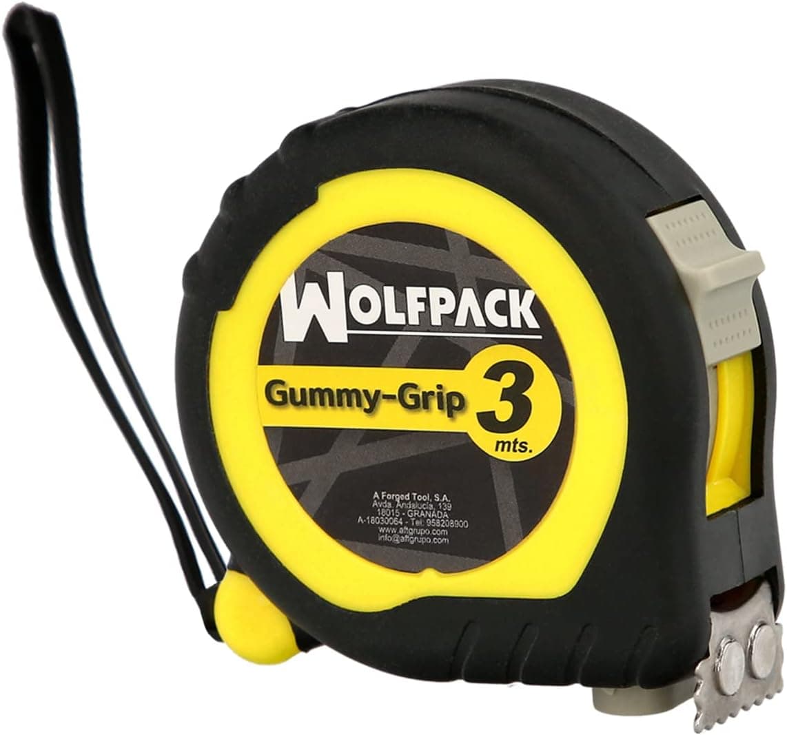 WOLFPACK LINEA PROFESIONAL Gummy Grip | Flexómetro magnético com travão duplo e fita de 3 metros revestida a nylon para bricolagem