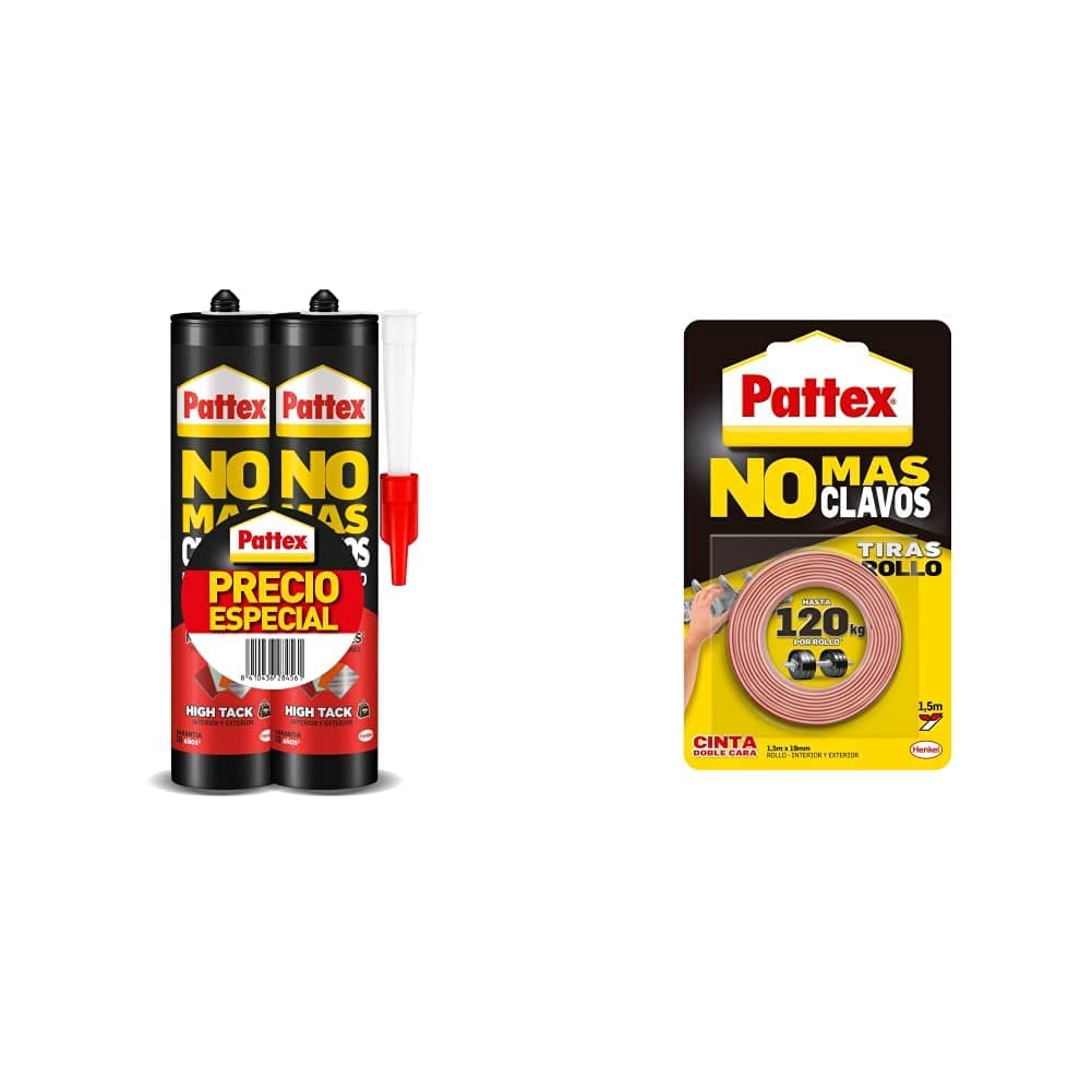 Pattex Chega de pregos, HighTack para todos, adesivo de montagem resistente a temperaturas extremas sem mais pregos, fita adesiva para aplicações permanentes, fita de dupla face extra forte