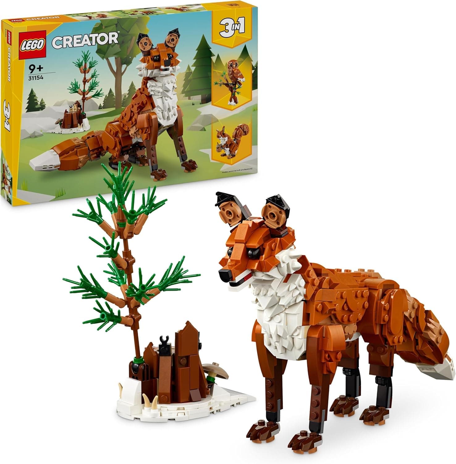 LEGO Creator 3 em 1 animais da floresta: Raposa vermelha de brinquedo de construção descapotável em figura de coruja ou esquilo, conjunto para brincar e expor, presente para meninos e meninas de 9