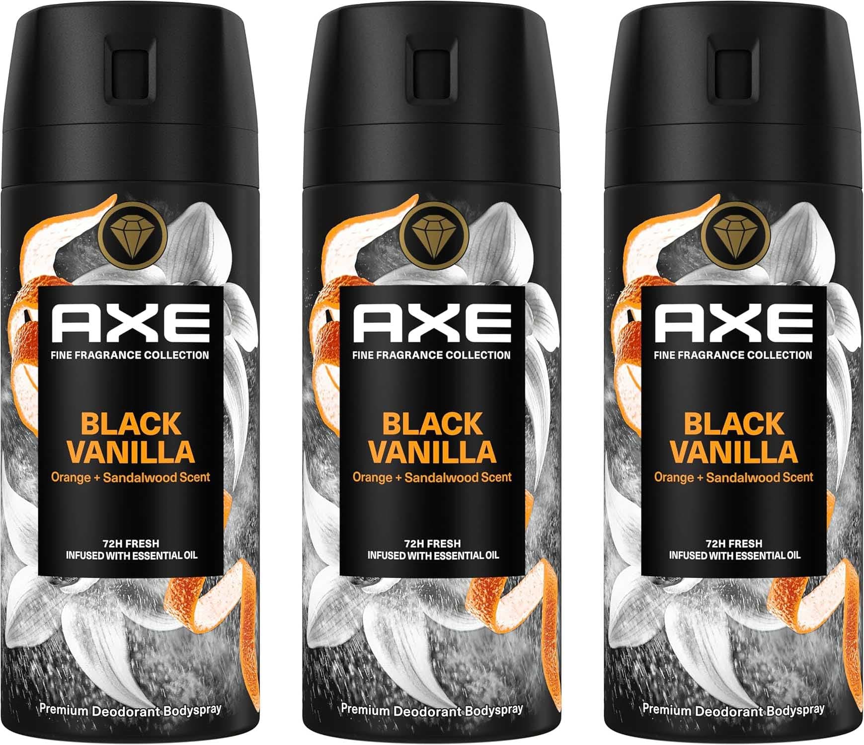 Axe Desodorante em aerossol para homem Black baunilha fragrância 150 ml (x3)