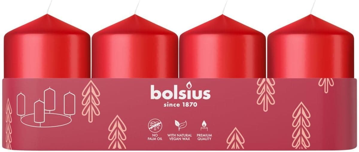 Bolsius - Conjunto de 4 velas decorativas - 60 x 40 mm - Sem perfume - Com cera vegetal natural - sem óleo de palma