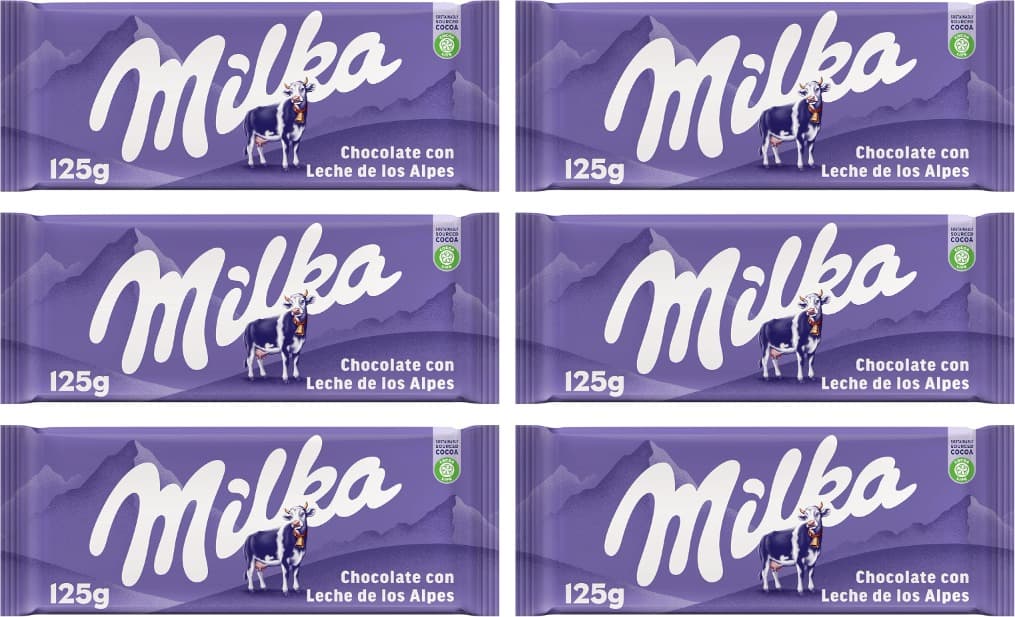 Milka Tablete de chocolate com leite dos Alpes, 125 g x 6