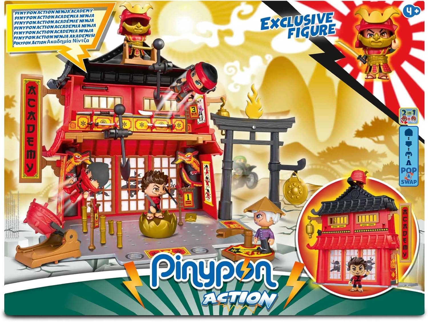 Pinypon Action - Academia Ninja, brinquedo templo de práticas guerreiros ninja com uma mini figura de ação e acessórios de jogos pequenos, para meninos e meninas desde 4 anos, famosa (PNC24000)