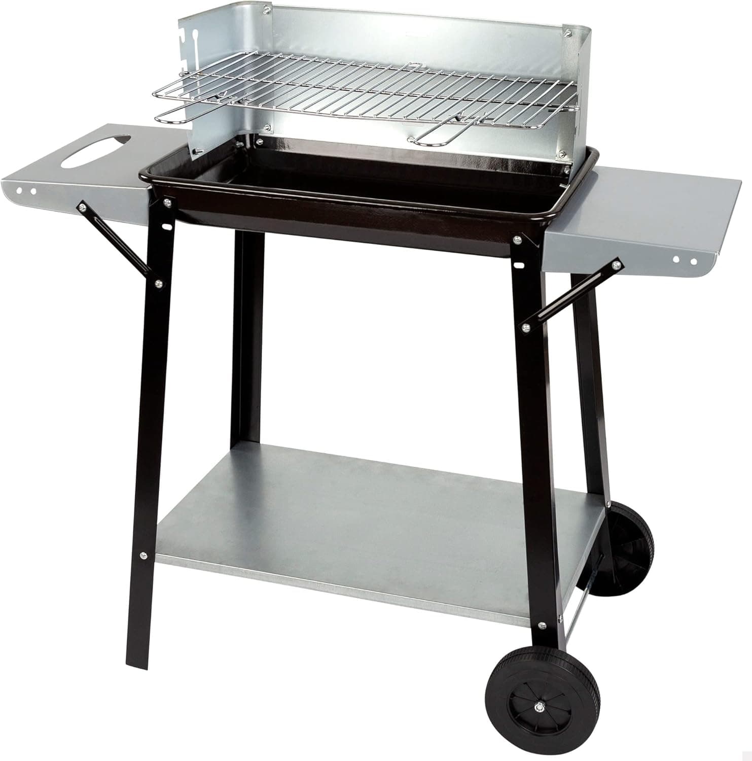 Aktive 52973 - Churrasco carvão e lenha 90 x 32 x 85 cm com controlo de temperatura e duas alças removíveis, 4 alturas reguláveis, 2 rodas e alça de transporte, fácil e rápida de montar