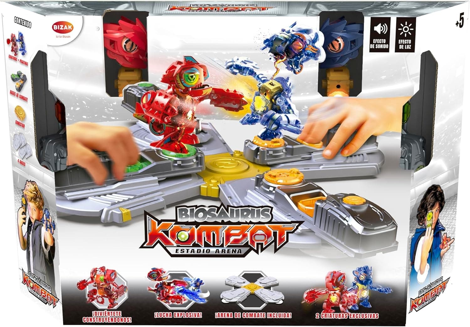 Bizak Biosaurus Kombat Estádio Arena Kombat, descubra e construa 2criaturas eletrónicas de 9 cm com 20 peças incluídas, com luzes e sons, arena de combate para uma luta de até 4 jogadores