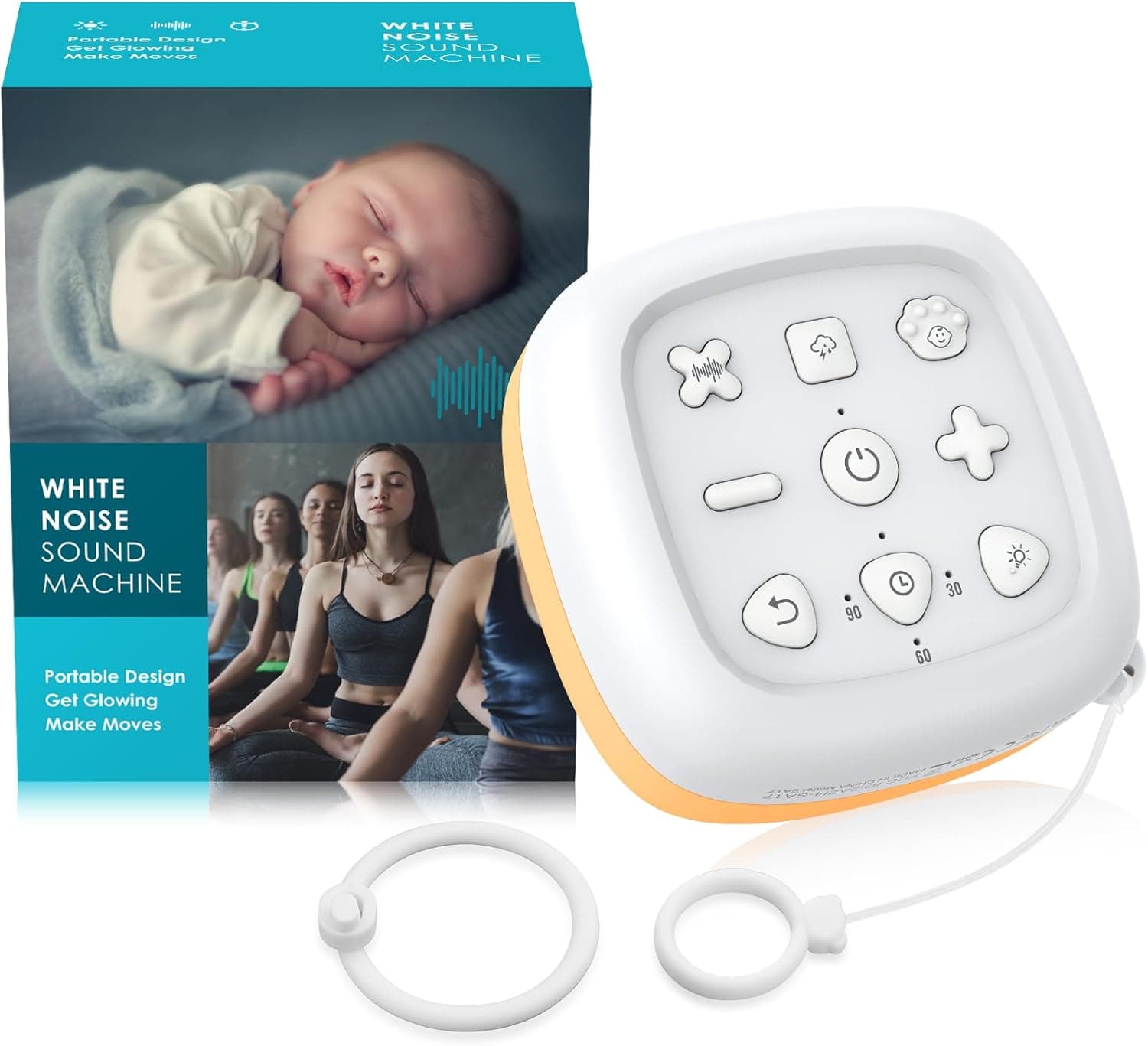 eSynic Máquina de Ruído Branco Portátil | Coluna de sons relaxantes com luz de presença e 24 sons para ajudar o sono do bebé, recarregável