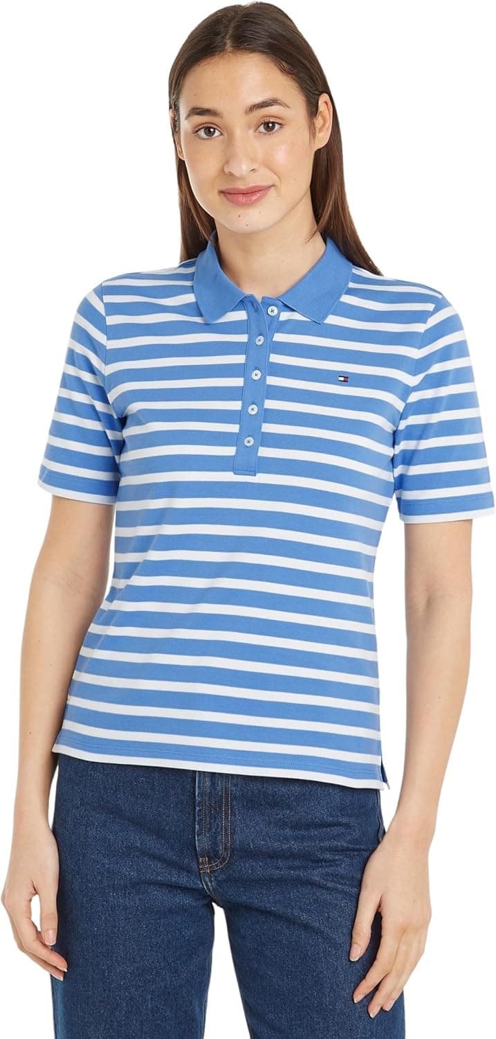 Tommy Hilfiger Polo de manga curta para mulher 1985 Pique Stripe regular Fit