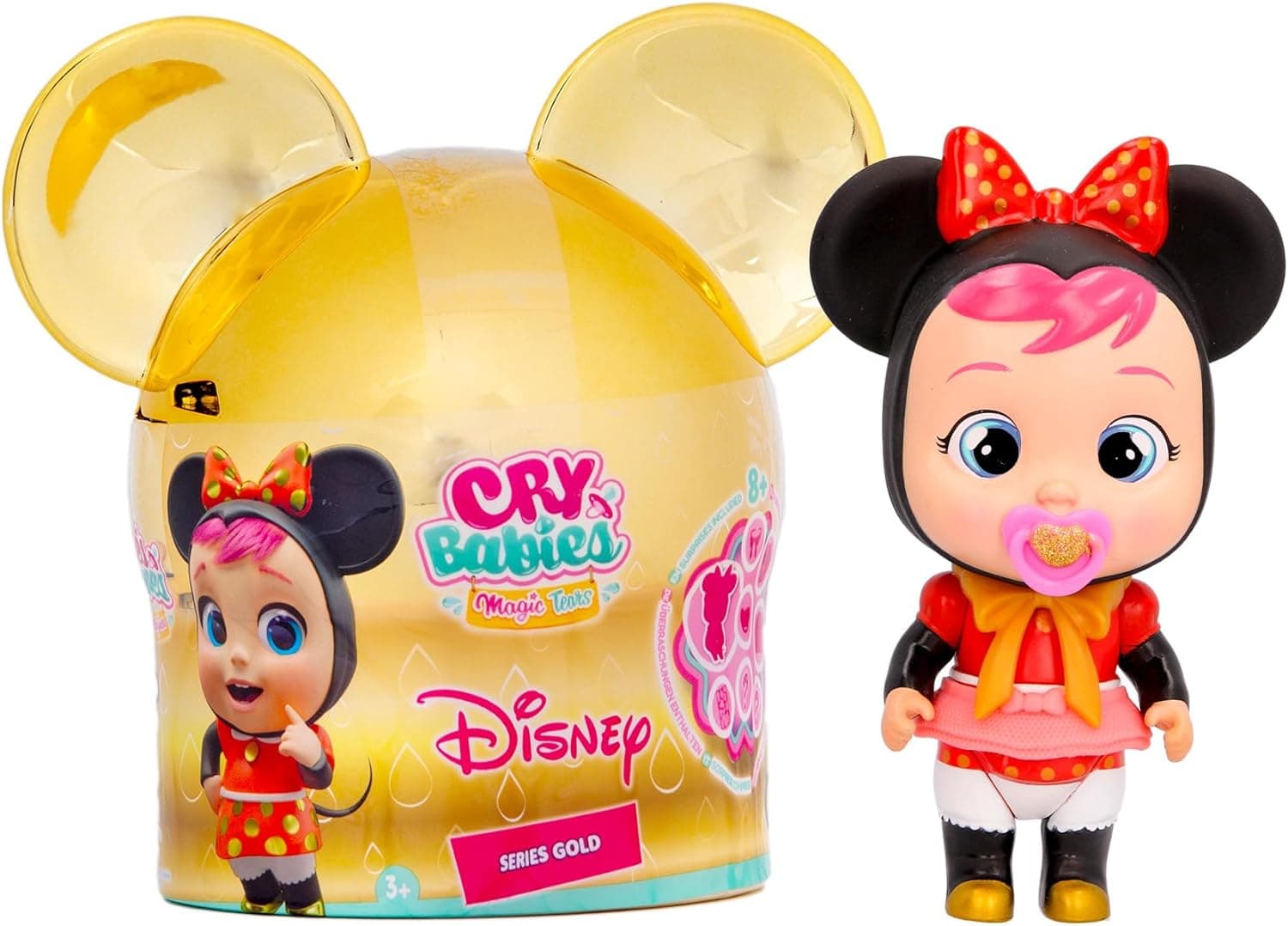 Cry Babies Magic TEARS Disney Minnie – Mini boneca colecionável inspirada no personagem Minnie da Disney, com detalhes dourados e chorando verdadeiras lágrimas