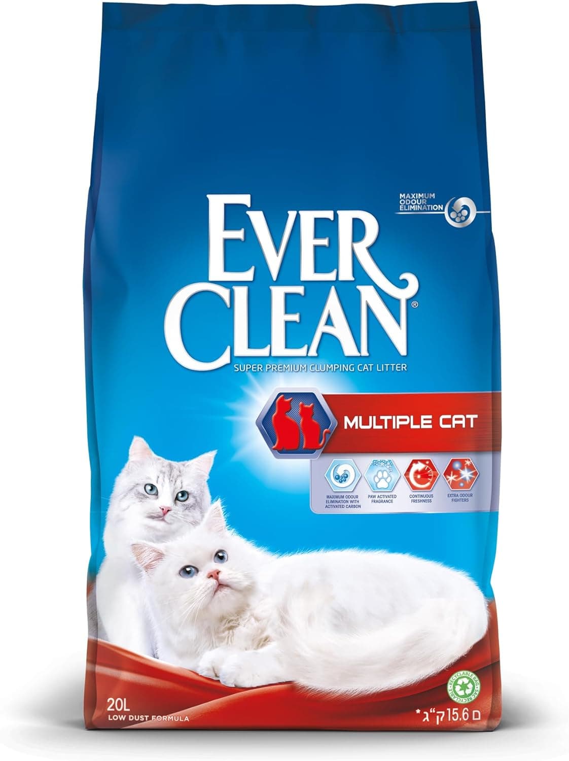 Ever Clean Areia perfumada para casas com vários gatos 20 litros