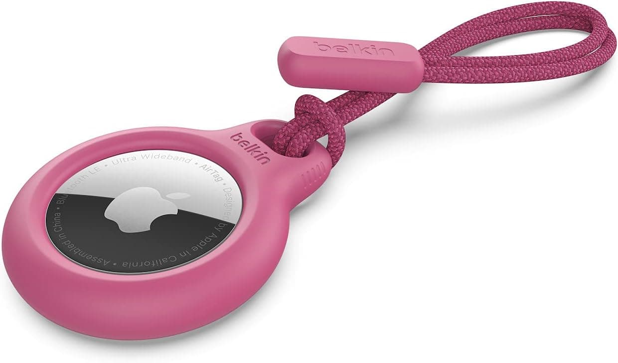Belkin AirTag Secure Holder Strap | Suporte protetor com fita e borda elevada antirrisco cor-de-rosa