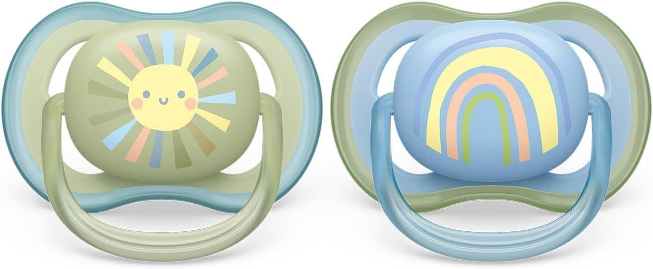 Philips Avent Ultra Air | Chupetas leves e ventiladas para bebés dos 0 aos 6 meses sem BPA com caixa esterilizadora conjunto de 2 unidades verde e azul