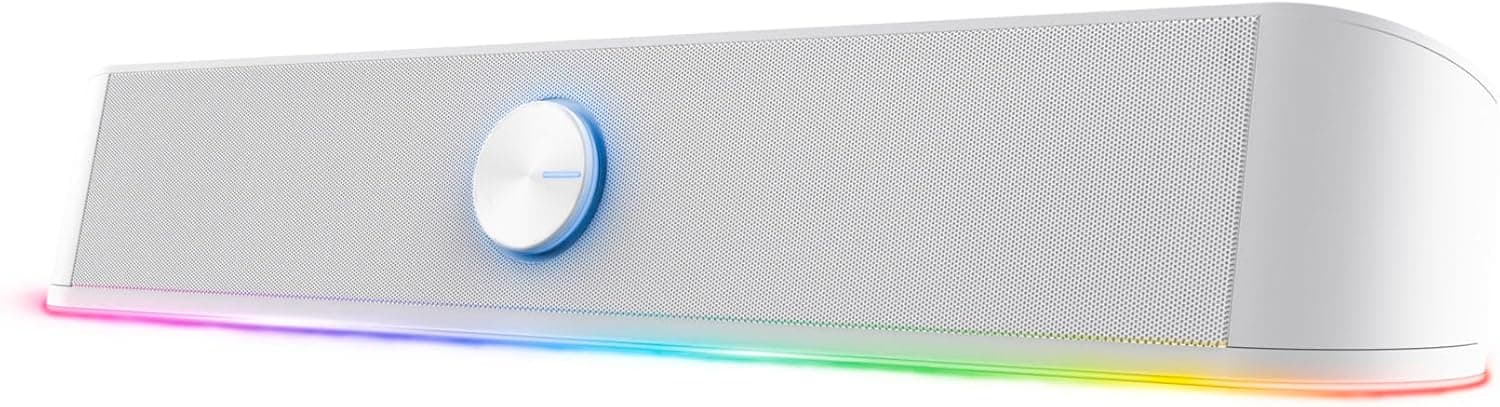 Trust Gaming GXT 619W Thorne Barra de som com iluminação RGB 12W, altifalantes PC Gaming estéreo 2.0, alimentação USB, 3,5 mm jack, soundbar para computador, portátil - branco