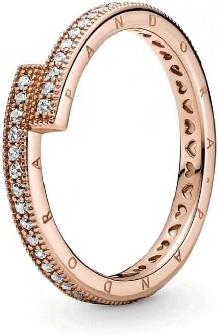 PANDORA Signature anel de sobreposição cintilante banhado a ouro rosa de 14 quilates com zircónia cúbica transparente