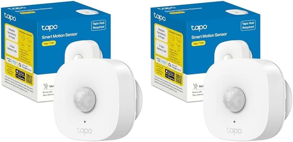 TP-Link Tapo T100 Detector de movimento Wi-Fi, ampla cobertura, sensor de alarme anti-roubo, rotação de 120º, montagem magnética, controlo App topo, requer hub (embalagem de 2)