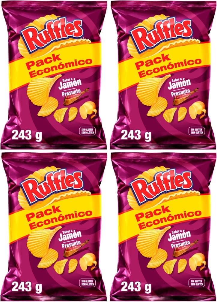 Ruffles Jamón | Batatas fritas sabor a presunto em embalagem familiar 243 g