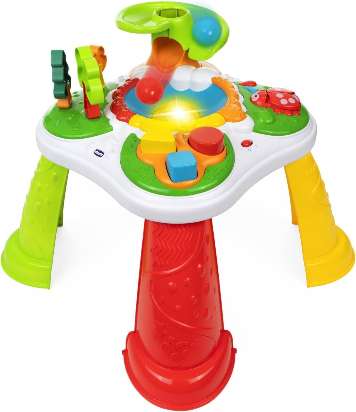 Chicco Mesa multifuncional, mesa da floresta com atividades eletrónicas e manuais, com formas ajustáveis, escorrega e 11 peças, estimula o jogo criativo e a aprendizagem, pernas removíveis