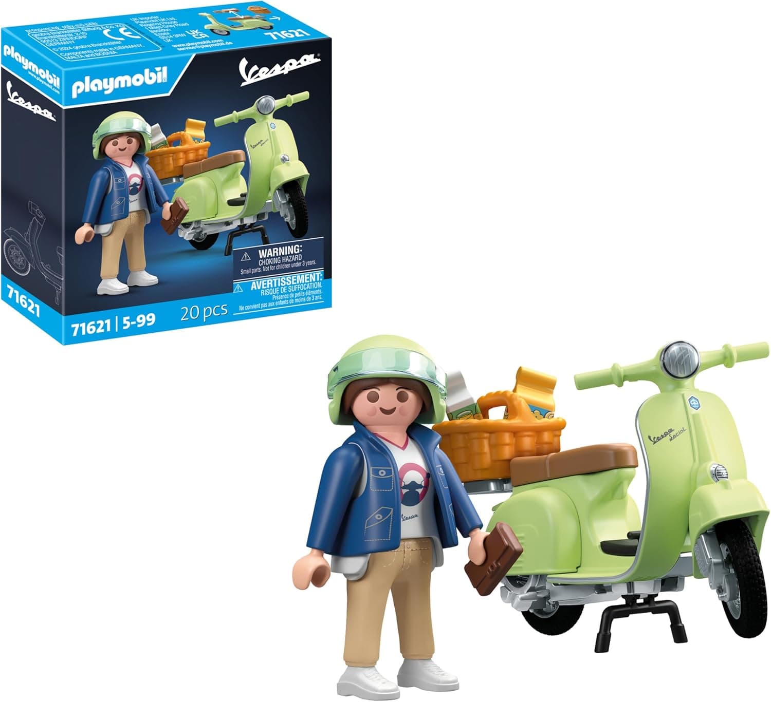 PLAYMOBIL Cars 71621 1969 Vespa 150 Sprint veloce, verde claro, modelo fiel para colecionadores e fãs, inclui acessórios versáteis e várias opções de selim