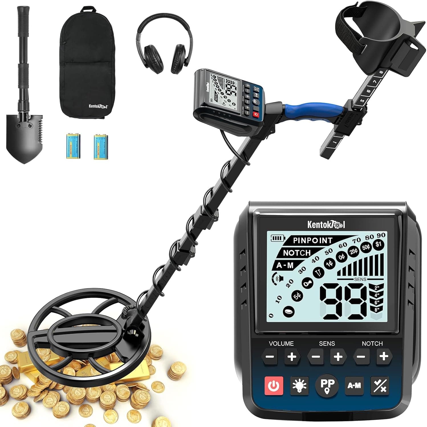 Detector de metais profissional para adultos, detetor de ouro impermeável de alta precisão profissional, ecrã LCD multimodo, detetor de metais com chip inteligente de bobina de 25 cm