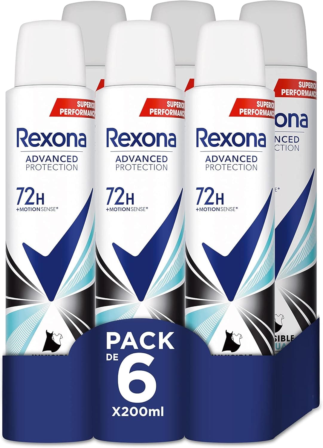 Rexona Desodorante aerossol Advance Protection invisível Aqua 72 h para mulher 200 ml, conjunto de 6