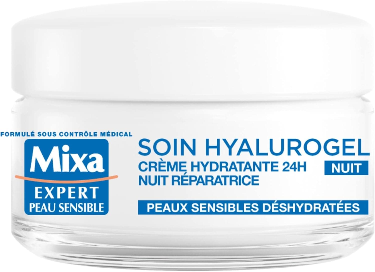 Mixa Especialista creme hidratante para peles sensíveis, hyalurogel de noite, creme de máscara, efeito reparador - 50 ml