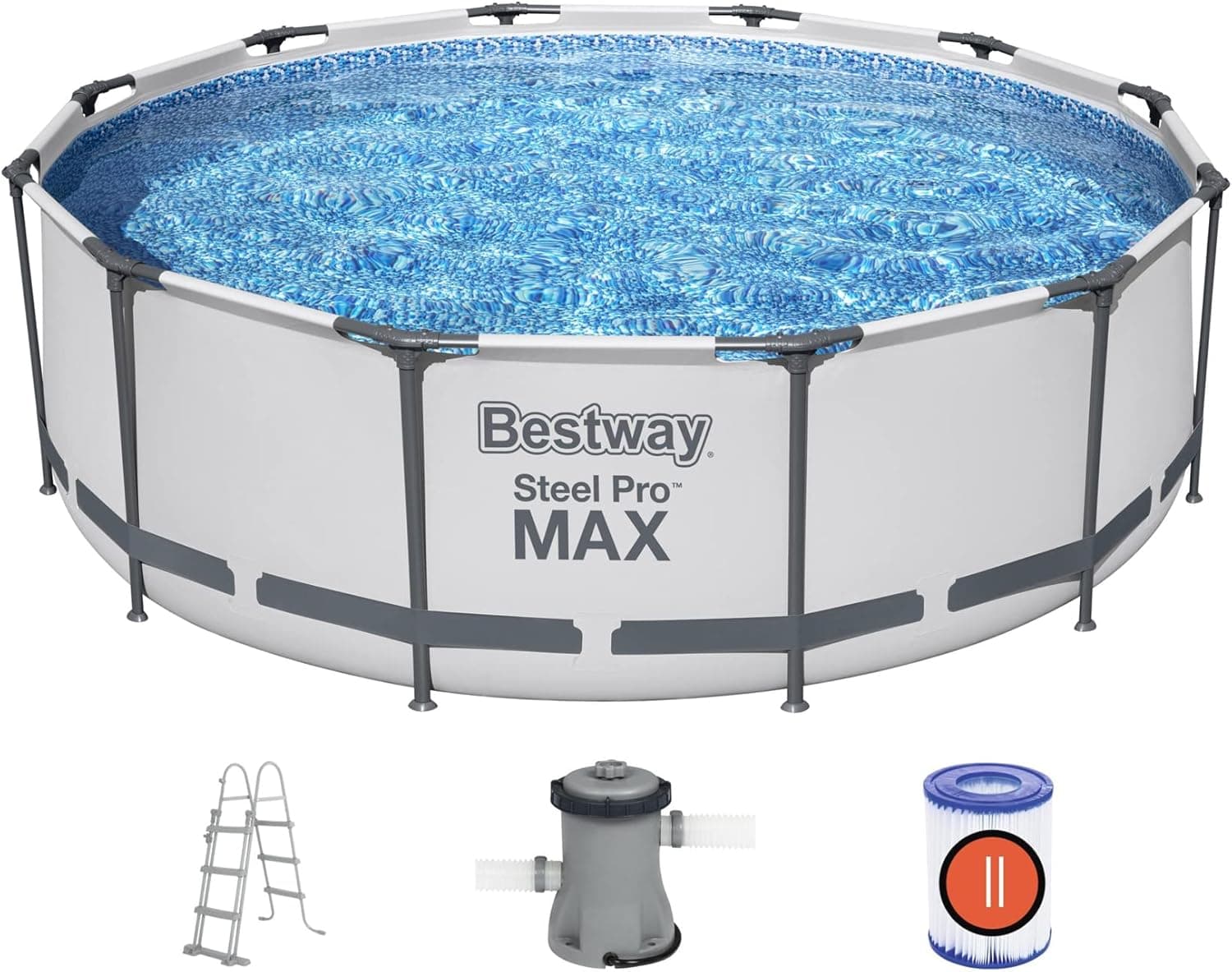 BESTWAY 56418D - Piscina removível tubular Steel Pro Max 366 x 100 cm, com purificador cartucho 2,006 L/H e escada
