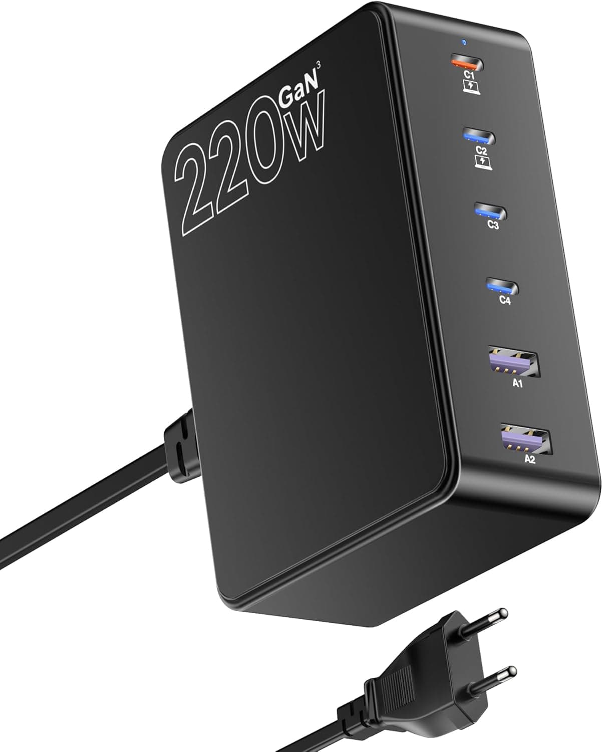 ssouwao H118 | Estação de carregamento GaN de 220 W com 4 USB-C e 2 USB-A para portátil, smartphone e tablet
