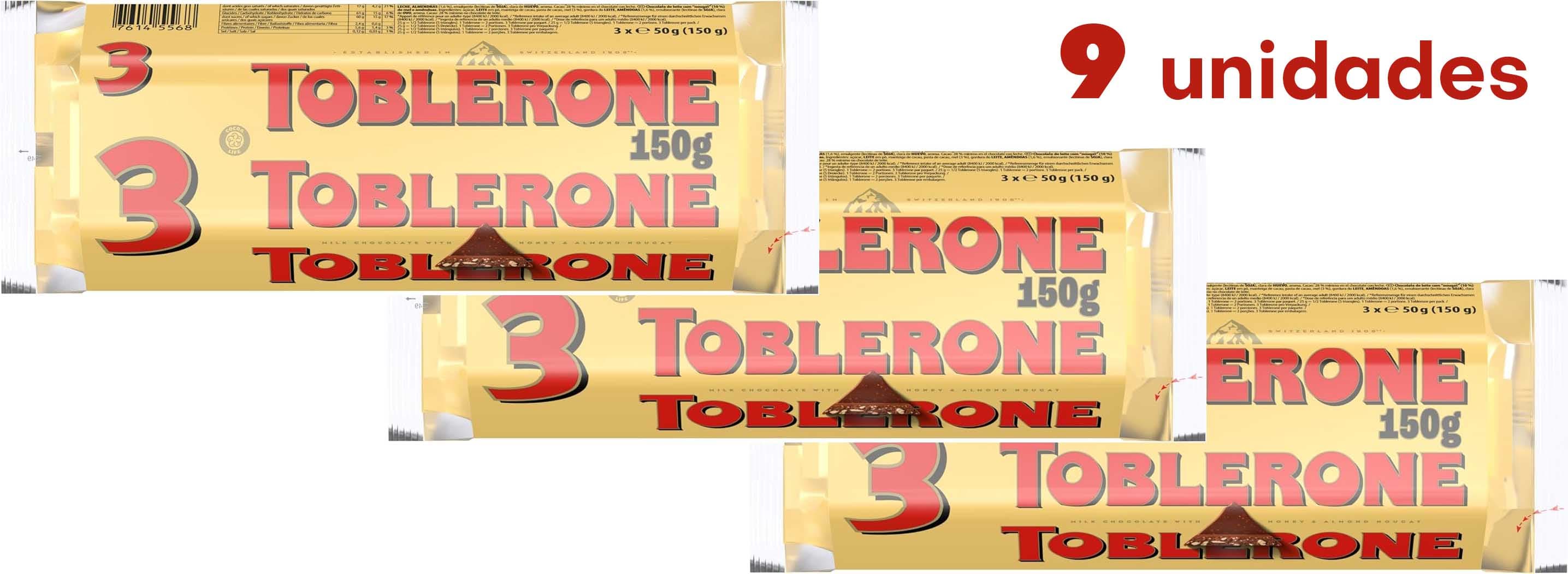 Toblerone Chocolate com leite suíço com Nougat de mel e amêndoas, pack de 3 x 50 g - 150 g