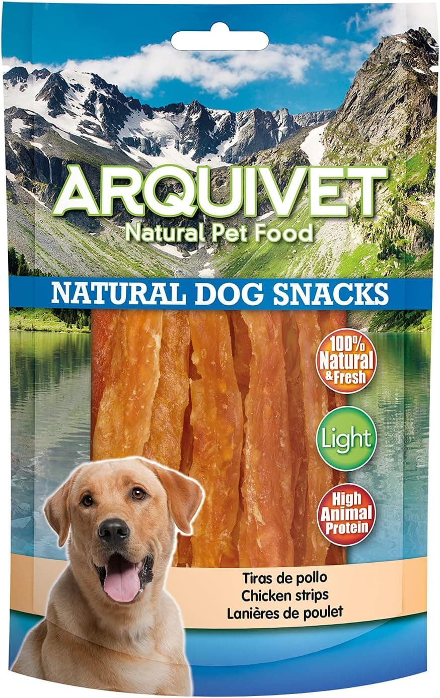 Arquivet Pack de 12 unidades Snacks tiras de frango 100 g - Natural Dog Snacks - 100 % natural - carros, prémios, guloseimas para cães - produto Light - muito rico em nutrientes