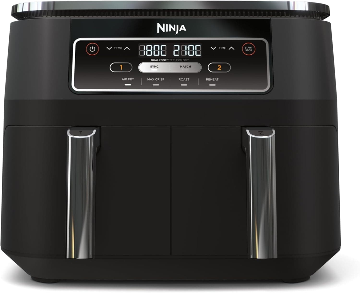 Ninja Foodi Dual Zone Fritadeira de ar digital com 2 gavetas, 7,6 l, 4 em 1, fritar com ar, gratinar, assar e reaquecer, antiaderente, cestas e grelhas adequadas para máquina de lavar louça, preto