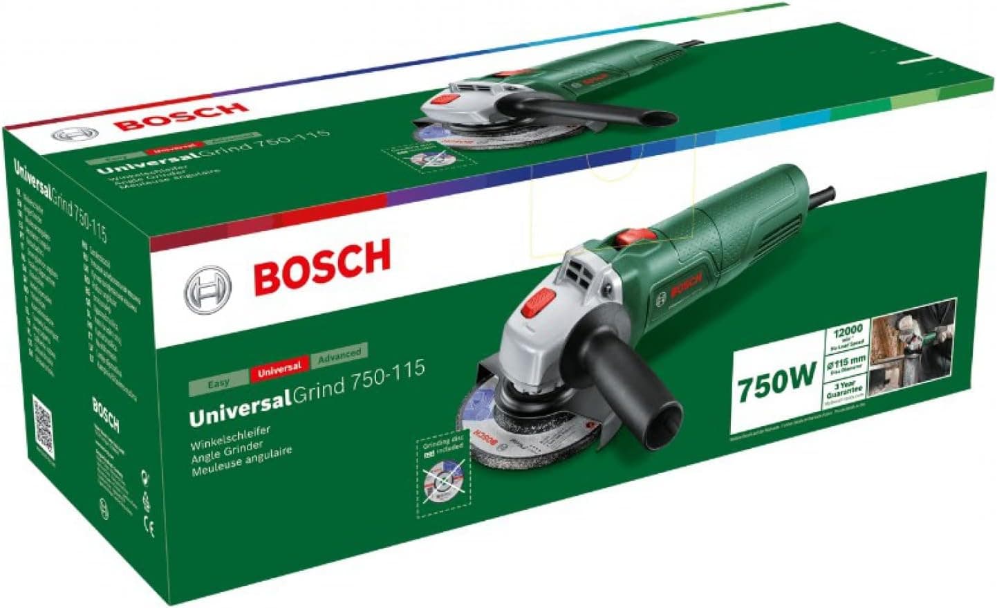 Bosch Home And Garden Moedor pequeno Universalgrind 750-115, 750 W, para molar, cortar, escovar e lixar, em embalagem de papelão