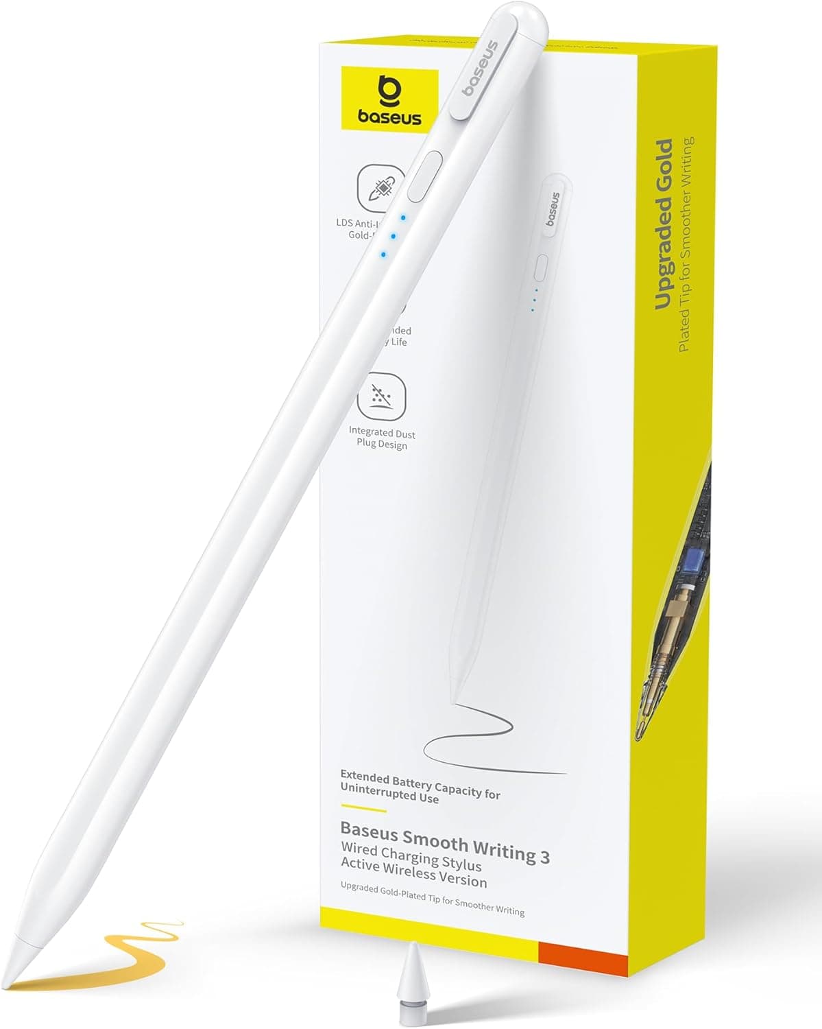 Baseus Pencil compatível com iPad 2018-2025, sem fios, 32 funções, bateria de 17 horas, lápis para iPad 6/7/8/9/10, Pro 11"/12,9"/13'', Air 3/4/5/6, Mini 5/6, branco clássico