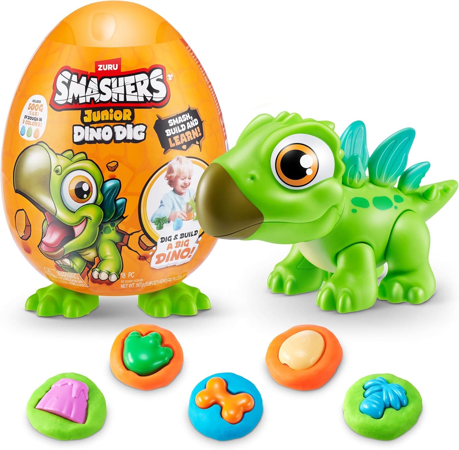 Smashers Junior Dino Dig Small Egg, Stegosaurus, by ZURU 12 Surprises, Dinosaur Preschool Toys, Build Construct Sensory Play de 18 meses (Stegosaurus)