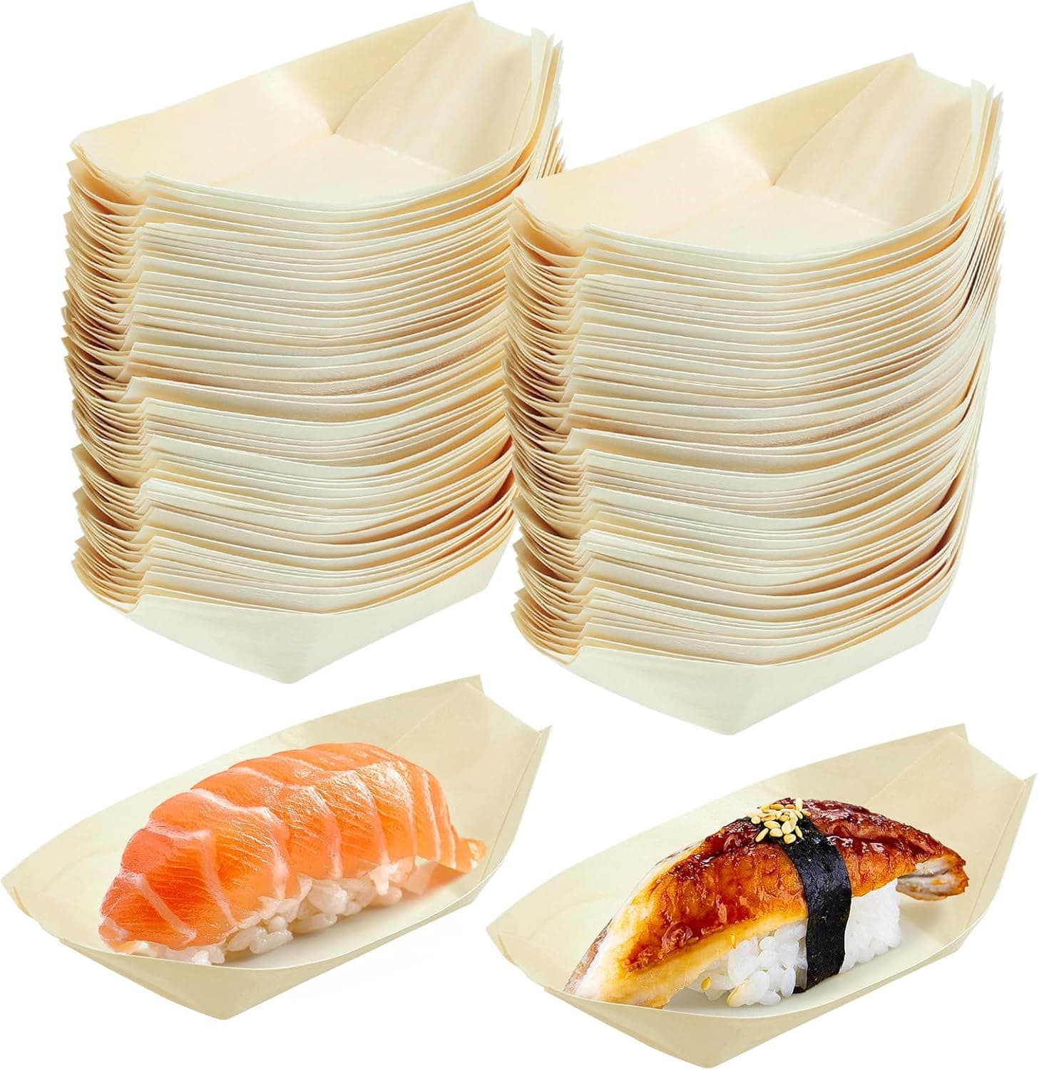 YARNOW 100 tigelas descartáveis de madeira para aperitivos, batata frita, sushi, churrascos, 14 x 8 x 4 cm