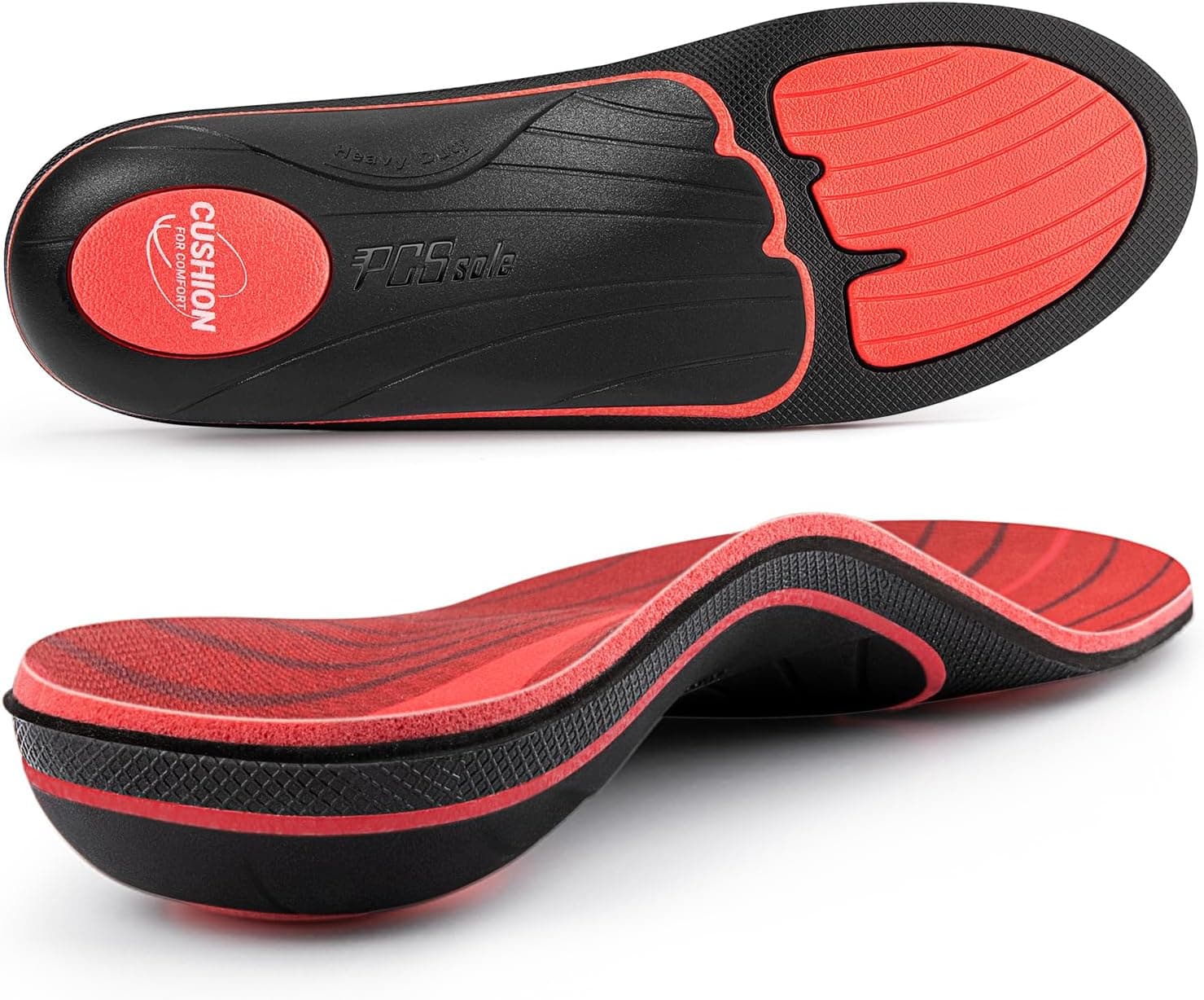 PCSsole Palmilhas para fascite plantar para homens e mulheres, mais de 220 libras, inserções resistentes de suporte de arco alto com almofada confortável